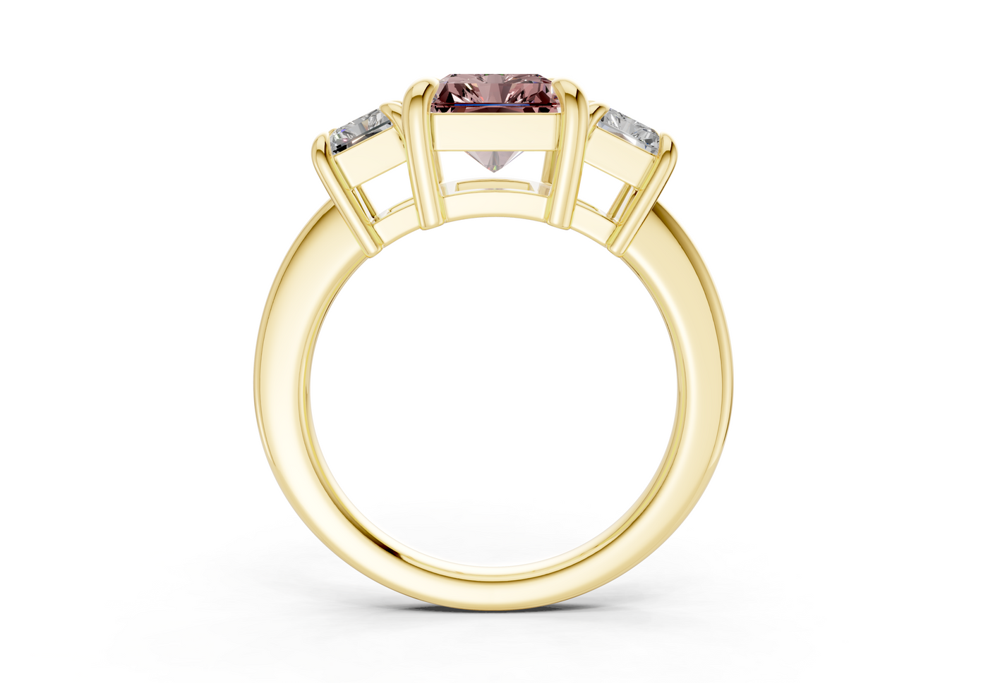 Valencia Pink Diamond Three Stone Radiant Cut 2mm Engagement Ring