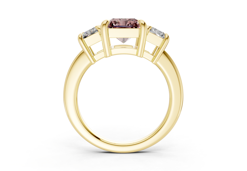 Valencia Pink Diamond Three Stone Radiant Cut 2mm Engagement Ring