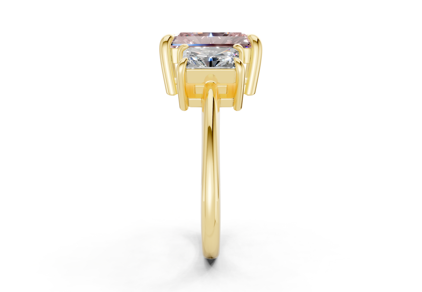 Valencia Pink Diamond Three Stone Radiant Cut 2mm Engagement Ring