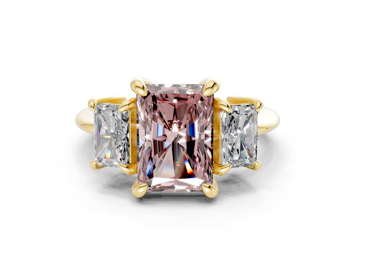 Valencia Pink Diamond Three Stone Radiant Cut 2mm Engagement Ring