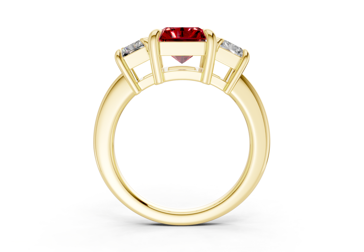 Valencia Ruby Gemstone Three Stone Radiant Cut 2mm Engagement Ring
