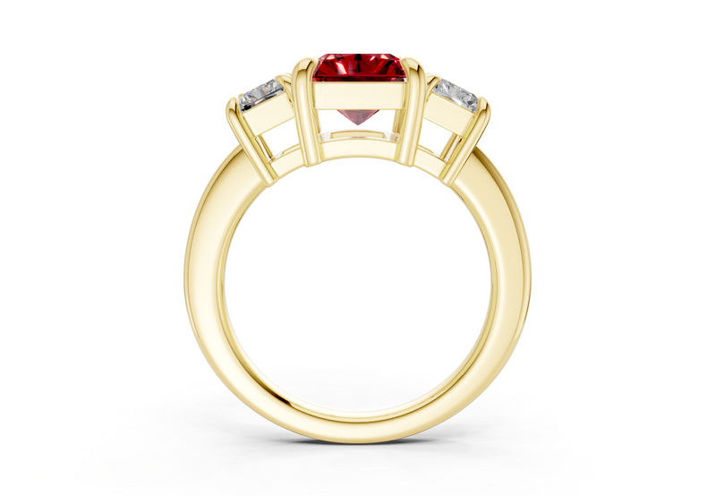 Valencia Ruby Gemstone Three Stone Radiant Cut 2mm Engagement Ring