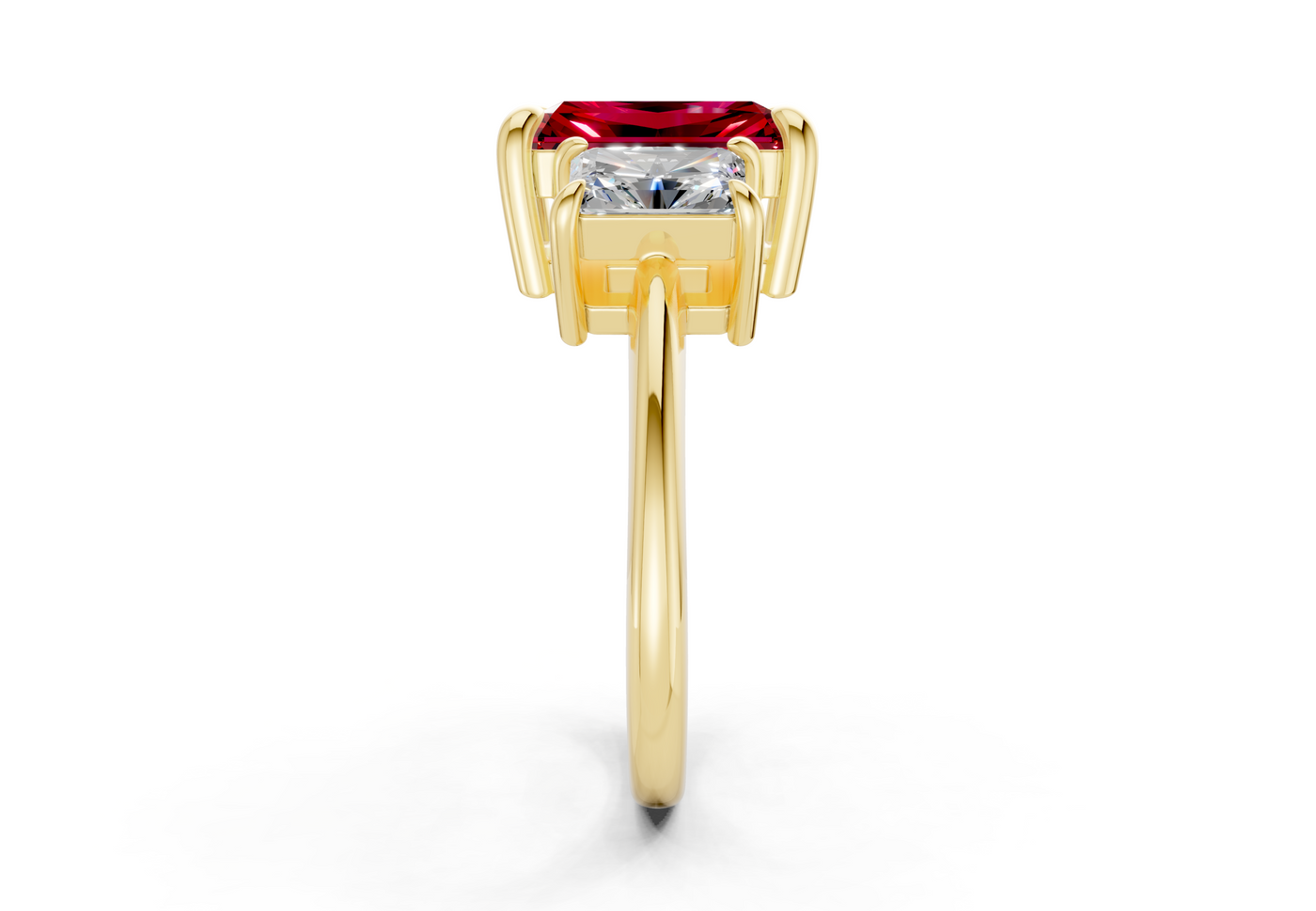 Valencia Ruby Gemstone Three Stone Radiant Cut 2mm Engagement Ring