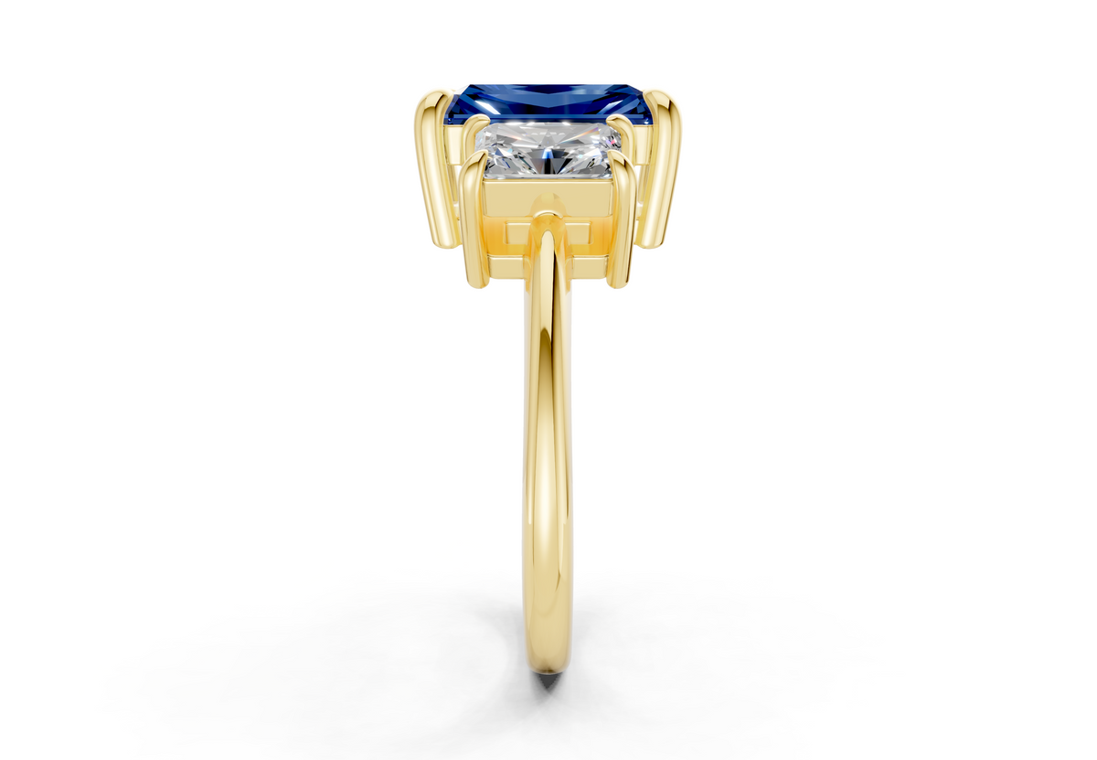 Valencia Sapphire Gemstone Three Stone Radiant Cut 2mm Engagement Ring
