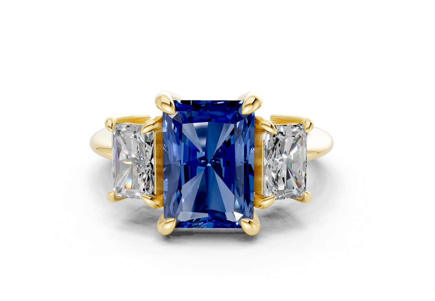 Valencia Sapphire Gemstone Three Stone Radiant Cut 2mm Engagement Ring