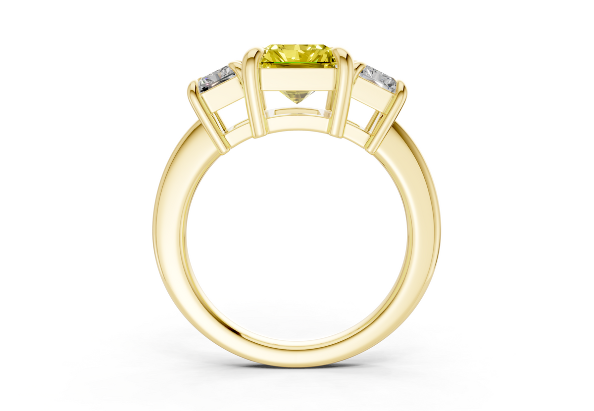 Valencia Yellow Diamond Three Stone Radiant Cut 2mm Engagement Ring
