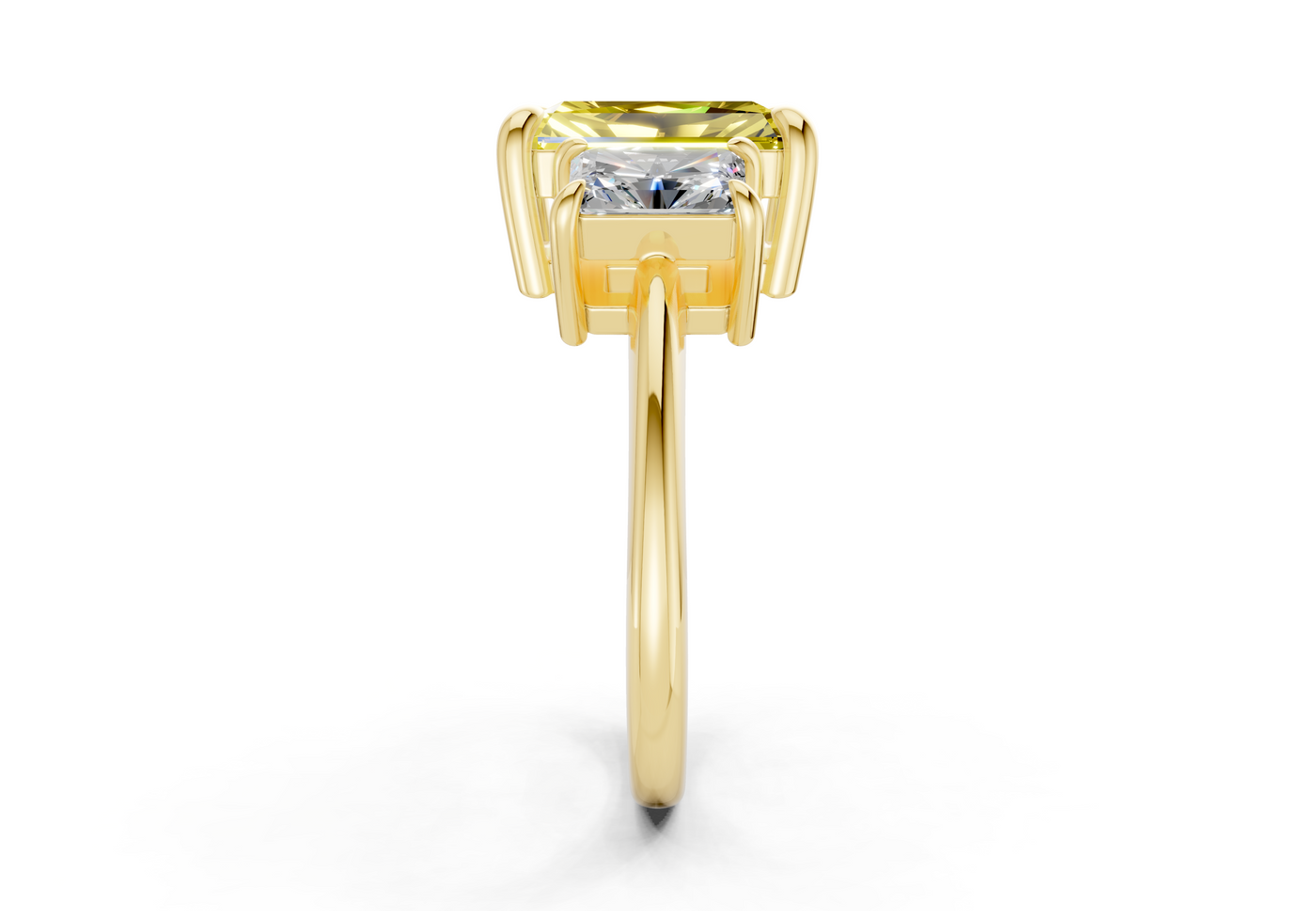 Valencia Yellow Diamond Three Stone Radiant Cut 2mm Engagement Ring
