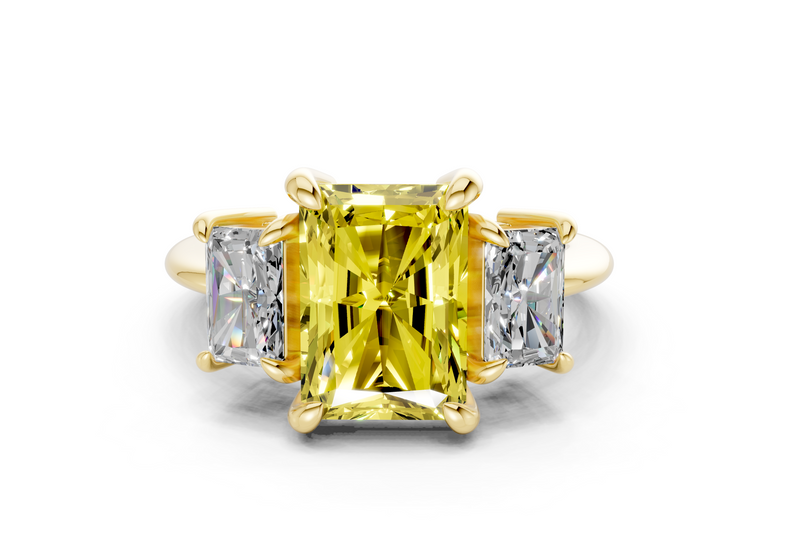 Valencia Yellow Diamond Three Stone Radiant Cut 2mm Engagement Ring