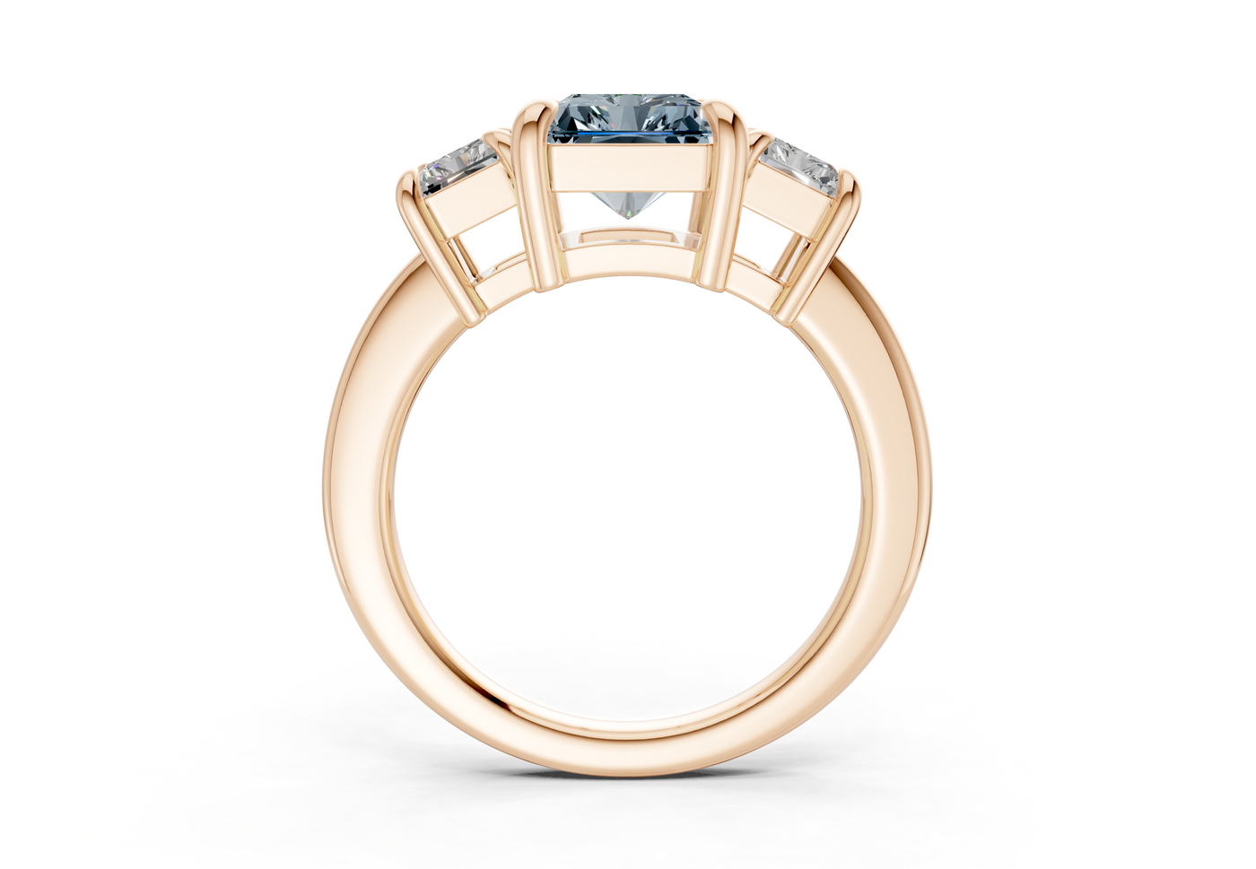 Valencia Blue Diamond Three Stone Radiant Cut 2mm Engagement Ring