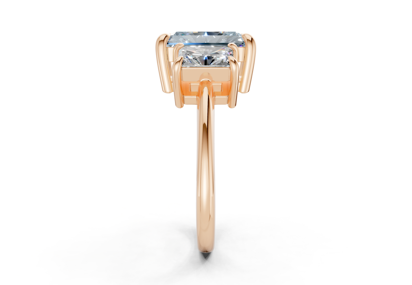 Valencia Blue Diamond Three Stone Radiant Cut 2mm Engagement Ring