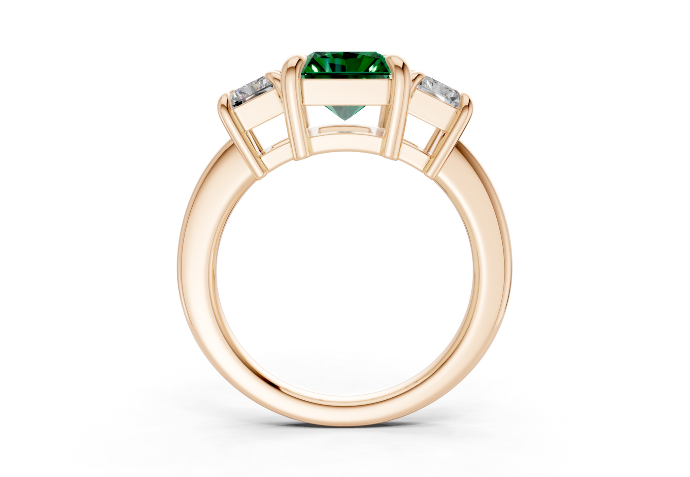 Valencia Emerald Gemstone Three Stone Radiant Cut 2mm Engagement Ring