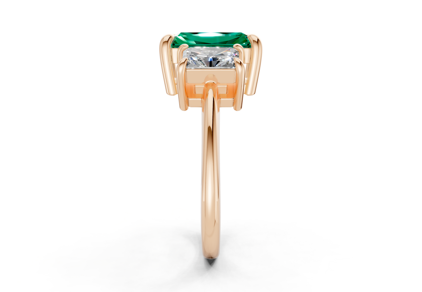 Valencia Emerald Gemstone Three Stone Radiant Cut 2mm Engagement Ring