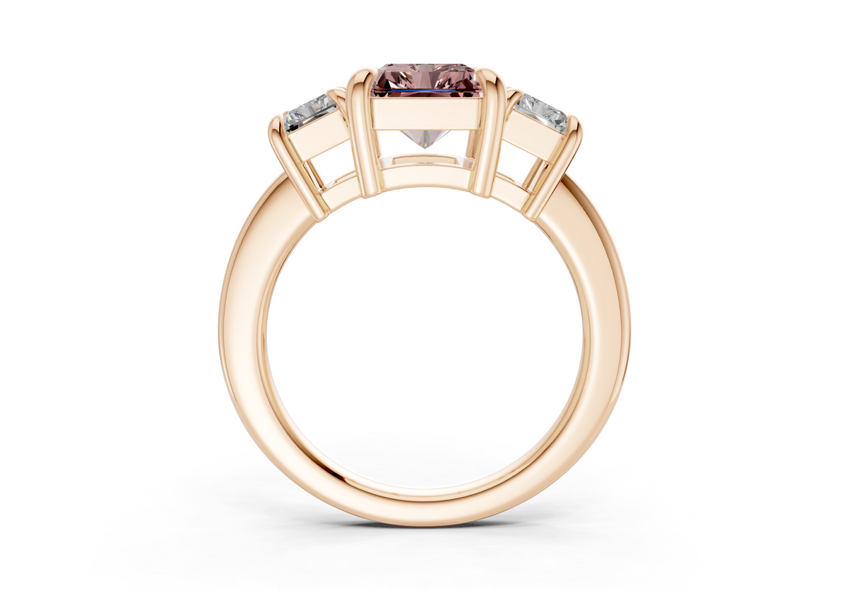 Valencia Pink Diamond Three Stone Radiant Cut 2mm Engagement Ring