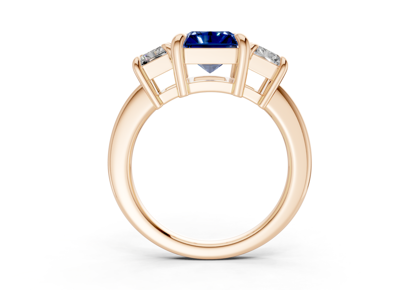 Valencia Sapphire Gemstone Three Stone Radiant Cut 2mm Engagement Ring