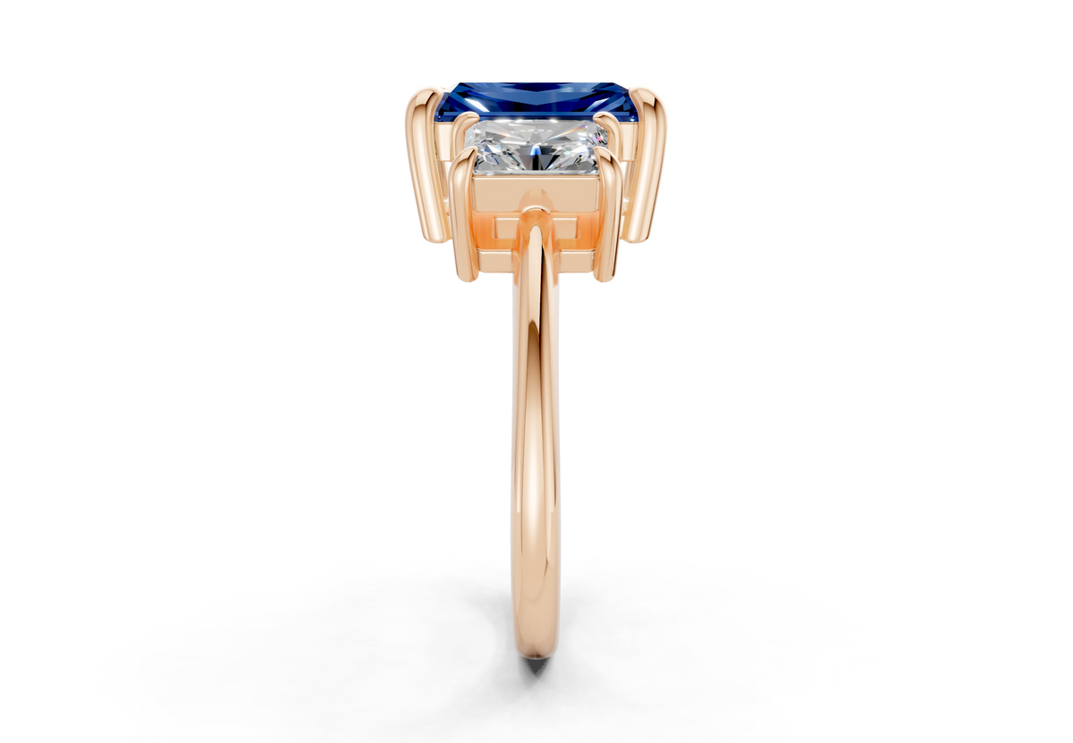 Valencia Sapphire Gemstone Three Stone Radiant Cut 2mm Engagement Ring