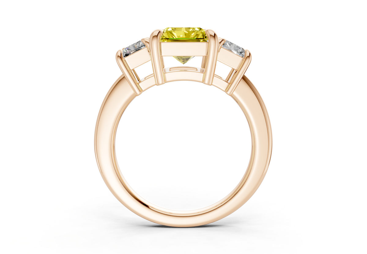 Valencia Yellow Diamond Three Stone Radiant Cut 2mm Engagement Ring