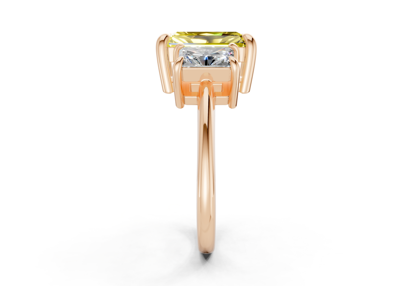 Valencia Yellow Diamond Three Stone Radiant Cut 2mm Engagement Ring