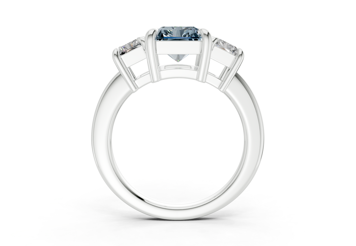 Valencia Blue Diamond Three Stone Radiant Cut 2mm Engagement Ring