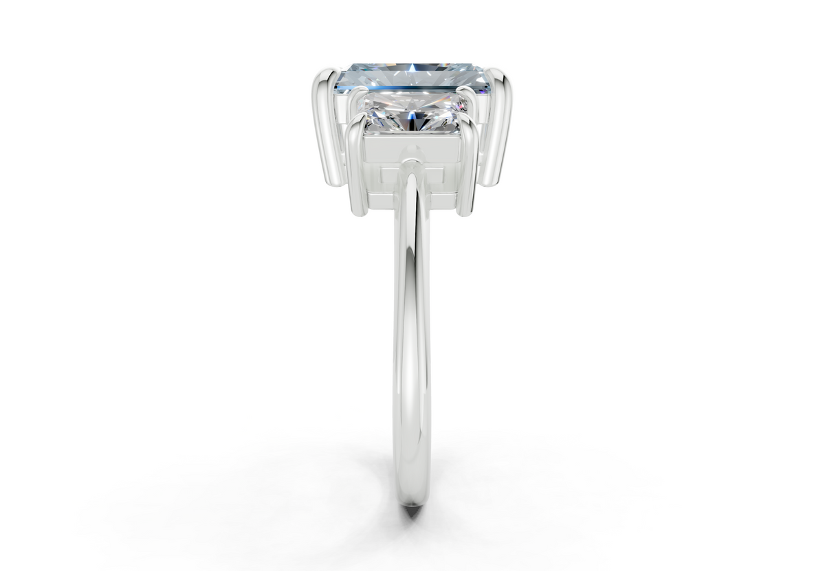 Valencia Blue Diamond Three Stone Radiant Cut 2mm Engagement Ring