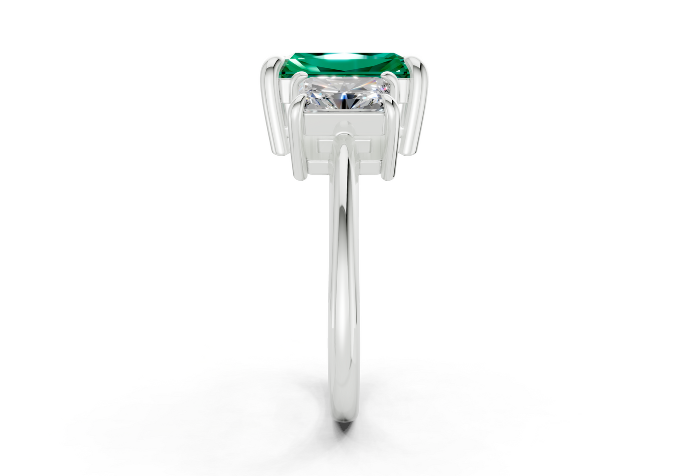 Valencia Emerald Gemstone Three Stone Radiant Cut 2mm Engagement Ring