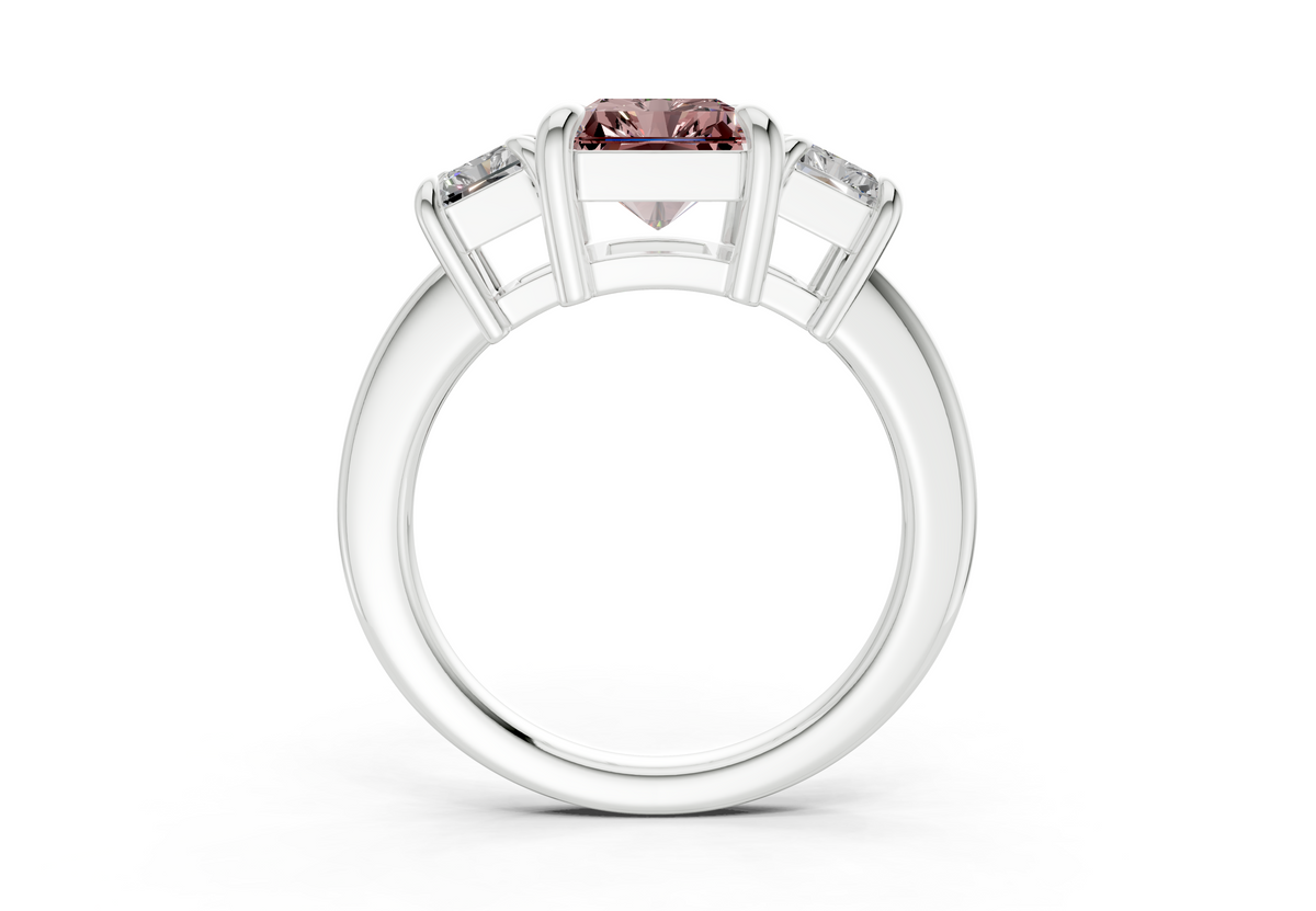 Valencia Pink Diamond Three Stone Radiant Cut 2mm Engagement Ring