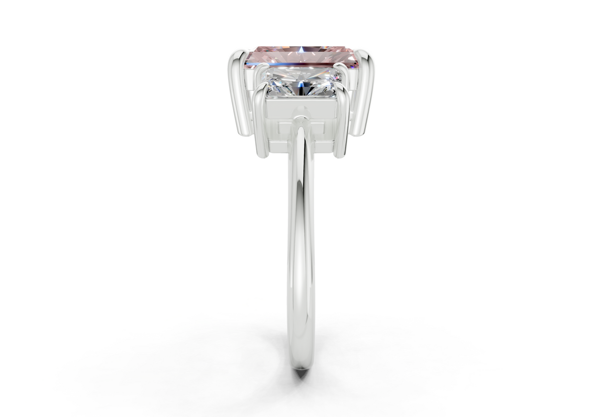 Valencia Pink Diamond Three Stone Radiant Cut 2mm Engagement Ring