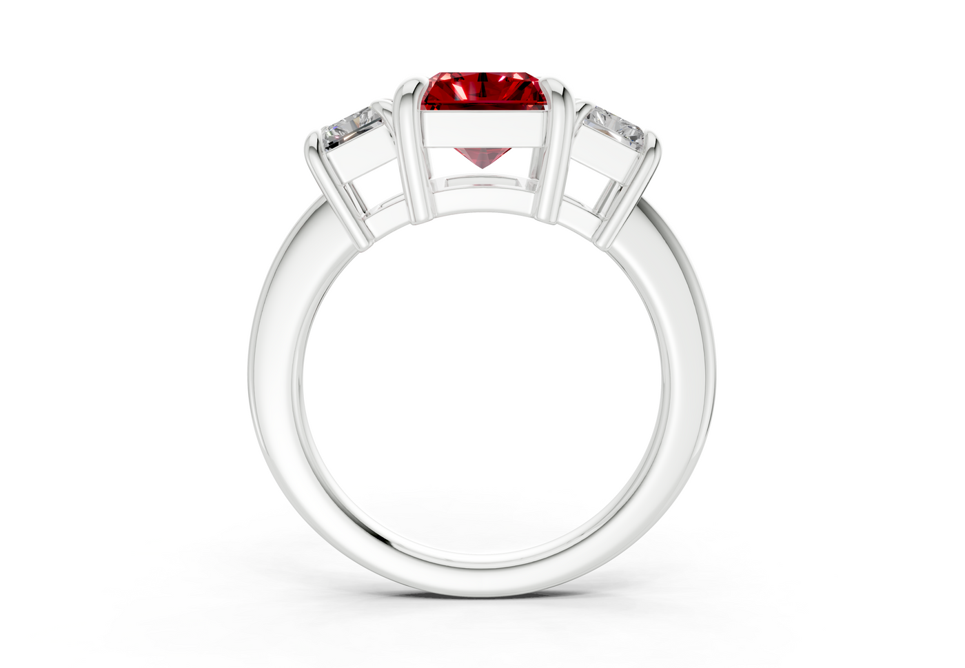 Valencia Ruby Gemstone Three Stone Radiant Cut 2mm Engagement Ring