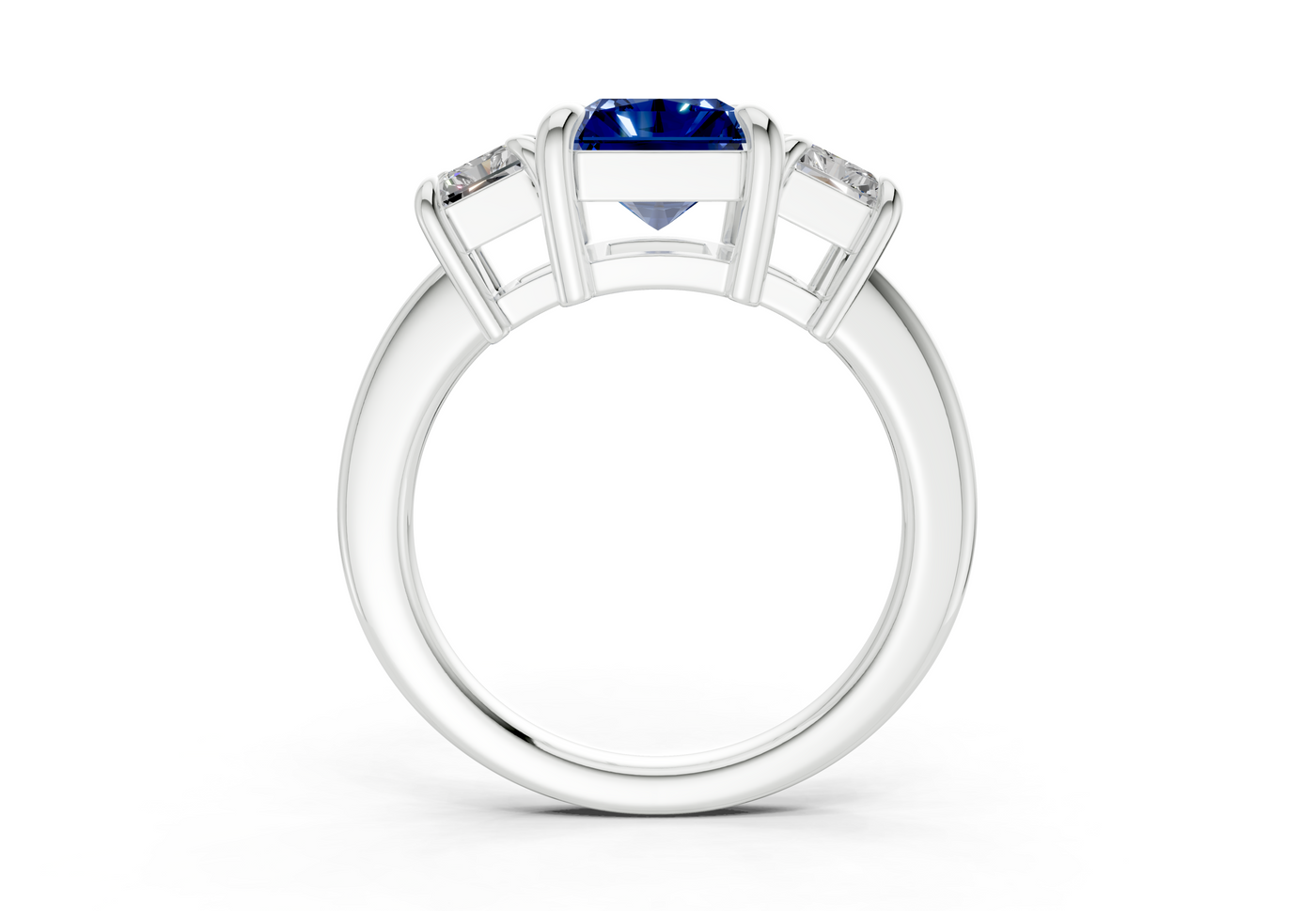 Valencia Sapphire Gemstone Three Stone Radiant Cut 2mm Engagement Ring