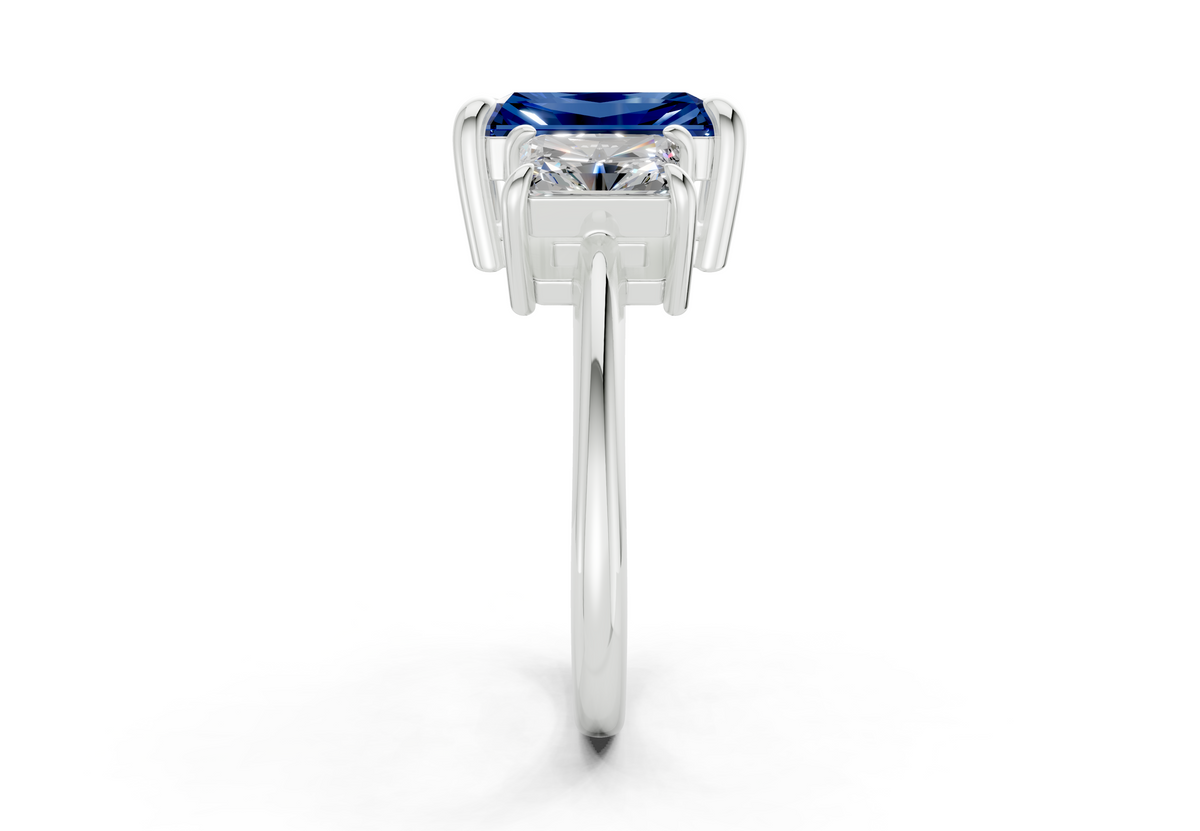 Valencia Sapphire Gemstone Three Stone Radiant Cut 2mm Engagement Ring