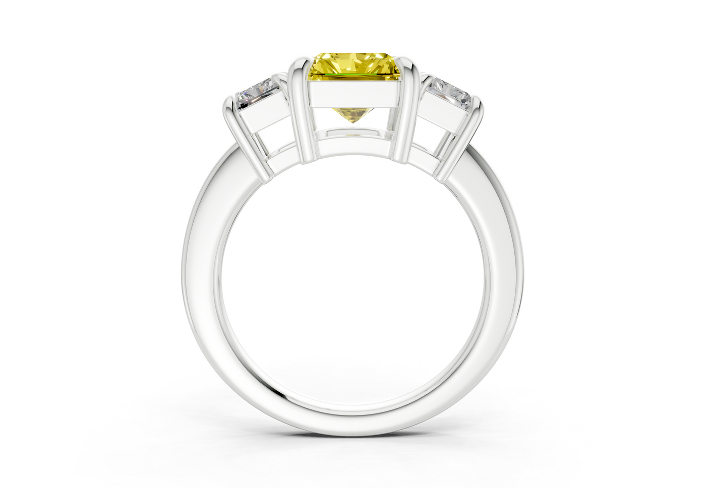 Valencia Yellow Diamond Three Stone Radiant Cut 2mm Engagement Ring