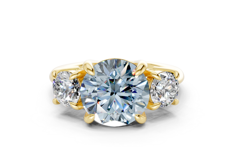 Valencia Blue Diamond Three Stone Round Cut 2mm Engagement Ring
