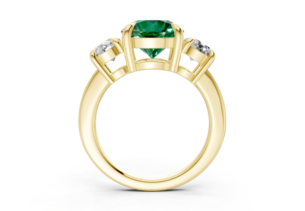 Valencia Emerald Gemstone Three Stone Round Cut 2mm Engagement Ring