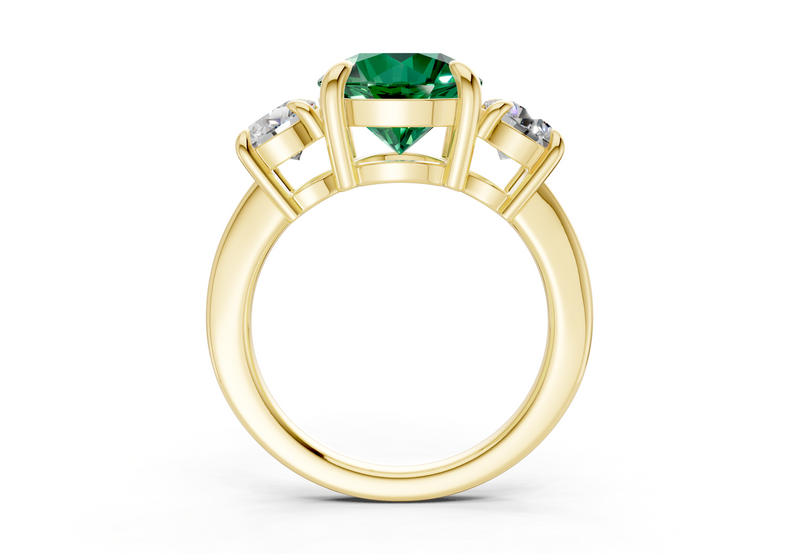 Valencia Emerald Gemstone Three Stone Round Cut 2mm Engagement Ring