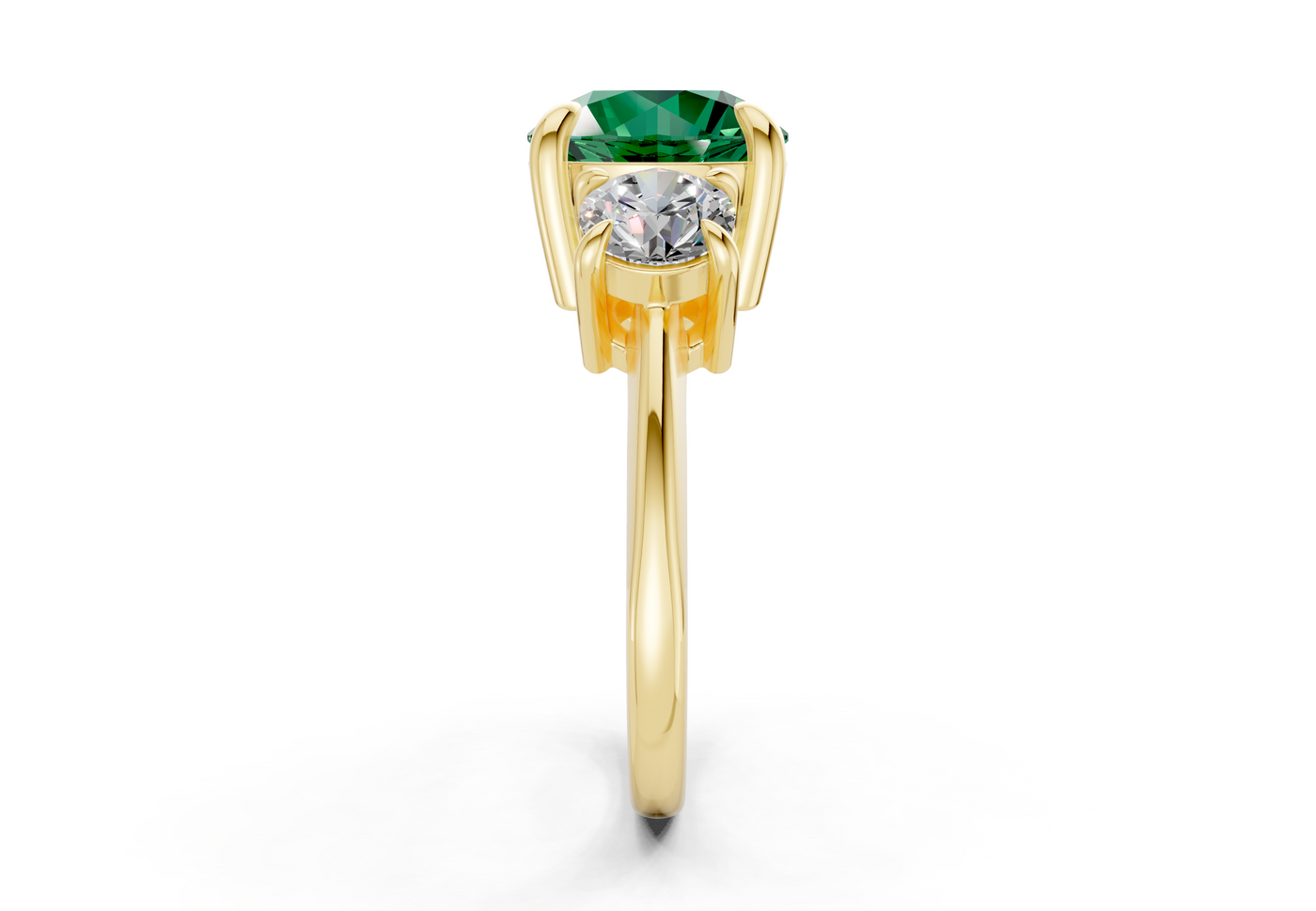 Valencia Emerald Gemstone Three Stone Round Cut 2mm Engagement Ring