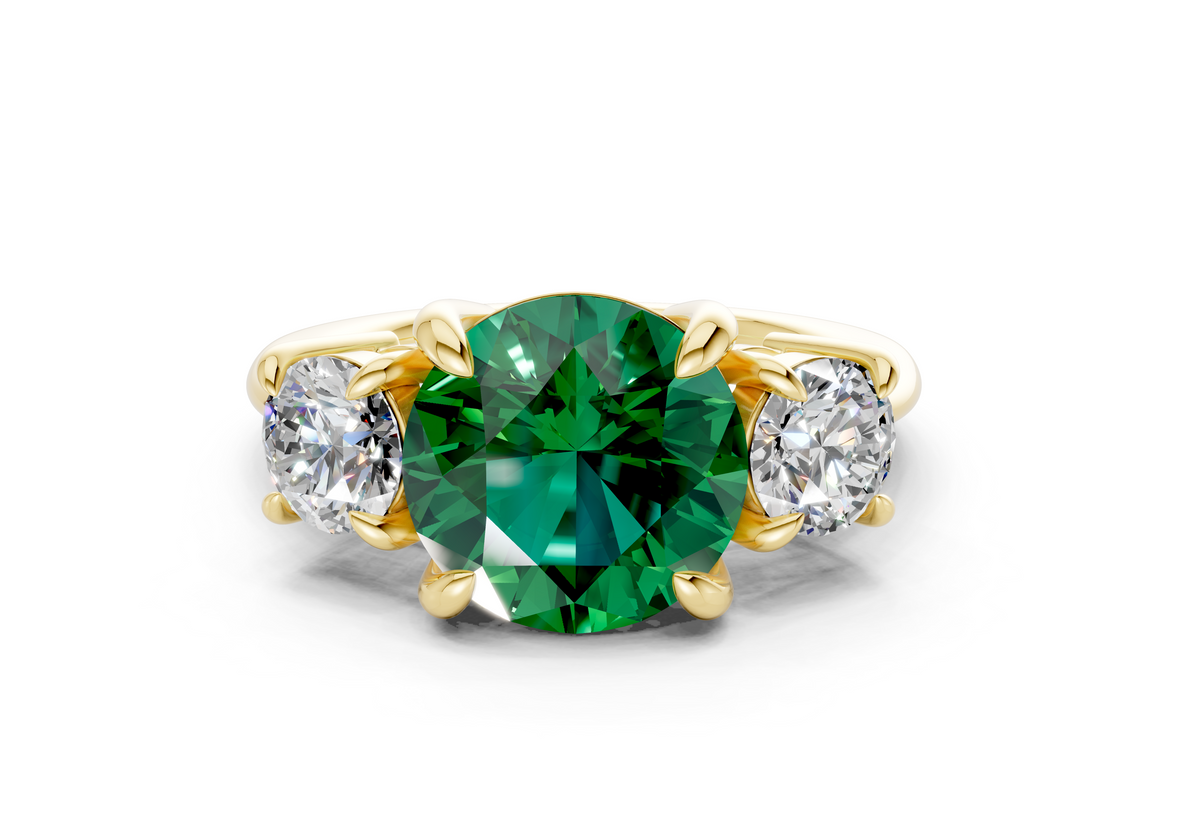 Valencia Emerald Gemstone Three Stone Round Cut 2mm Engagement Ring