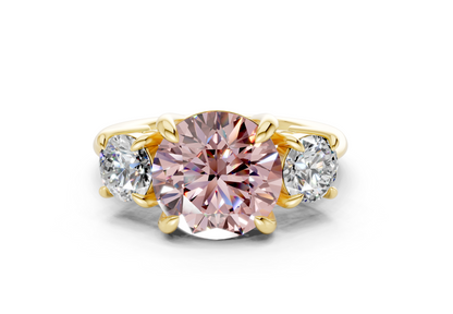 Valencia Pink Diamond Three Stone Round Cut 2mm Engagement Ring