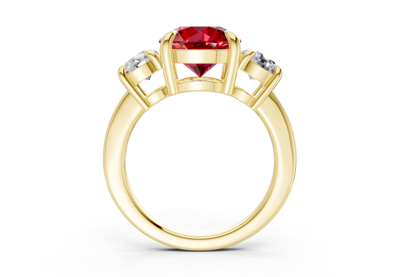 Valencia Ruby Gemstone Three Stone Round Cut 2mm Engagement Ring