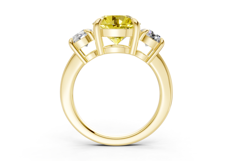 Valencia Yellow Diamond Three Stone Round Cut 2mm Engagement Ring