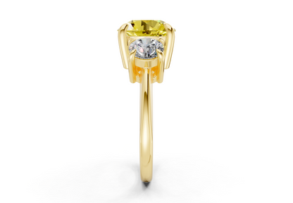 Valencia Yellow Diamond Three Stone Round Cut 2mm Engagement Ring