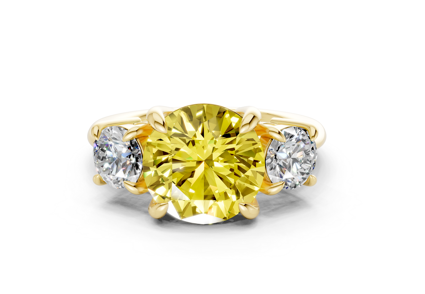 Valencia Yellow Diamond Three Stone Round Cut 2mm Engagement Ring