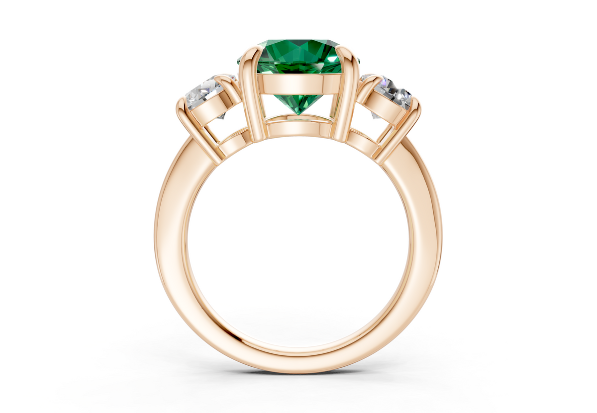 Valencia Emerald Gemstone Three Stone Round Cut 2mm Engagement Ring