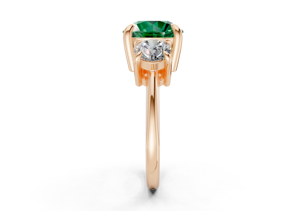 Valencia Emerald Gemstone Three Stone Round Cut 2mm Engagement Ring