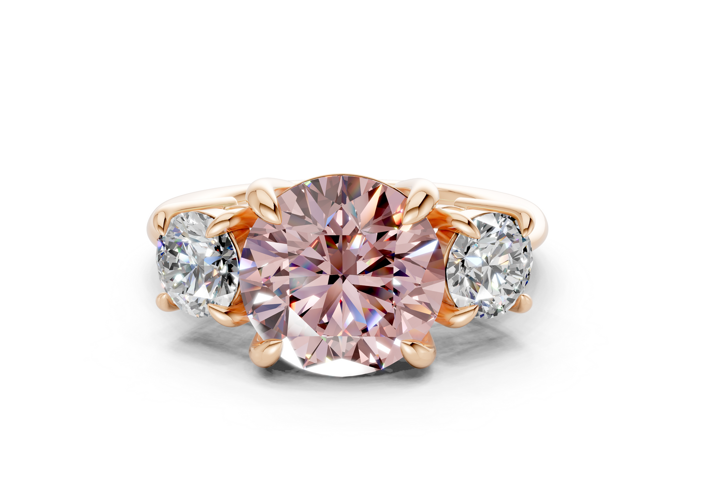 Valencia Pink Diamond Three Stone Round Cut 2mm Engagement Ring