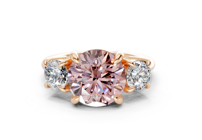Valencia Pink Diamond Three Stone Round Cut 2mm Engagement Ring