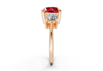 Valencia Ruby Gemstone Three Stone Round Cut 2mm Engagement Ring