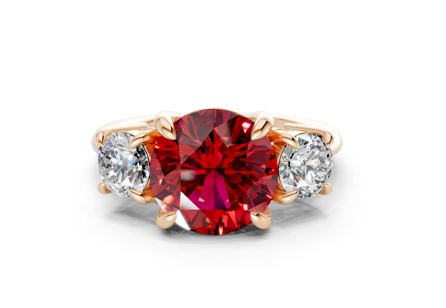 Valencia Ruby Gemstone Three Stone Round Cut 2mm Engagement Ring