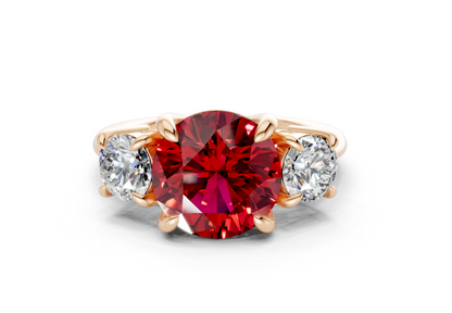 Valencia Ruby Gemstone Three Stone Round Cut 2mm Engagement Ring