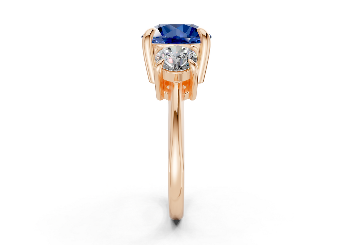Valencia Sapphire Gemstone Three Stone Round Cut 2mm Engagement Ring