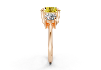 Valencia Yellow Diamond Three Stone Round Cut 2mm Engagement Ring