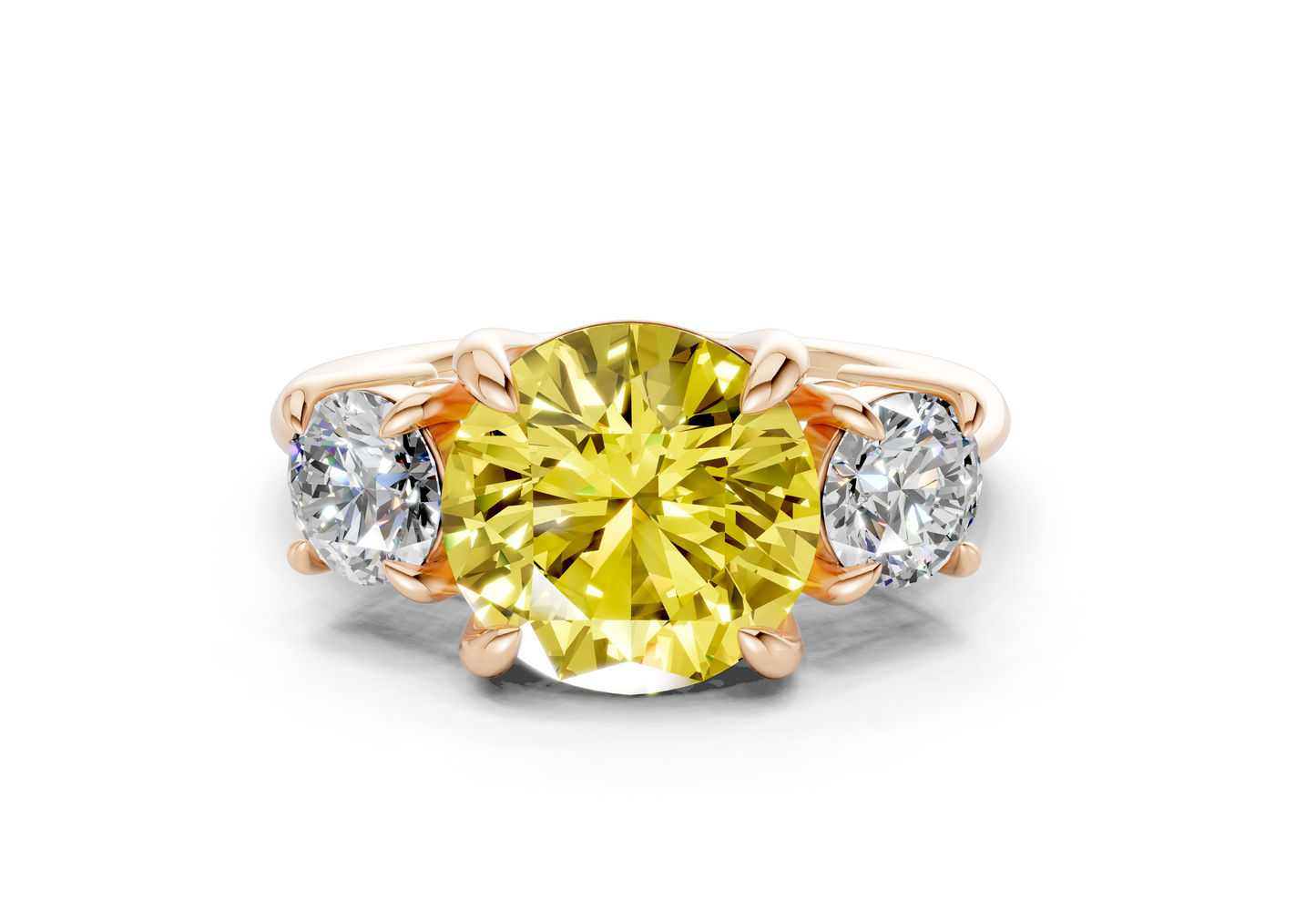 Valencia Yellow Diamond Three Stone Round Cut 2mm Engagement Ring